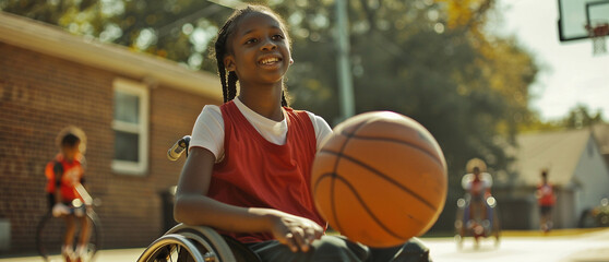  disabled athlete spinning ball outdoors sitting on wheelchair - Powered by Adobe