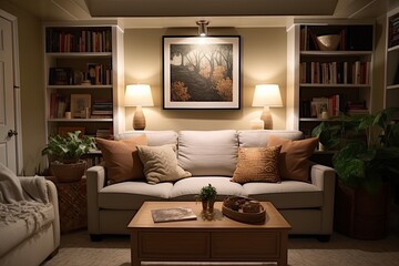 Cozy Comfort: Small Basement Living Room Inspirations with Soft Furnishings and Warm Decor
