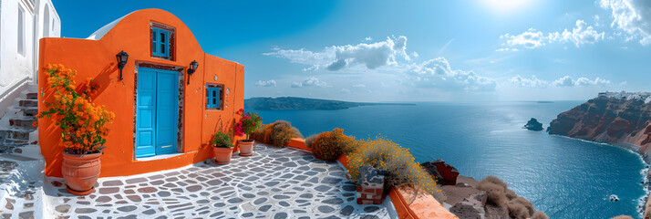  Typical buildings in Oia, Santorin,
Blue street and houses in Chefchaouen Morocco - obrazy, fototapety, plakaty