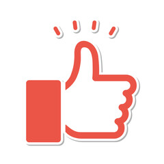 いいね！マークのステッカー風の赤いアイコン - 白フチと影付きのGOOD･LIKE･高評価の素材
