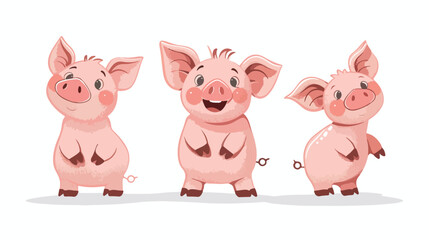 Cartoon three little pigs Flat vector isolated on white