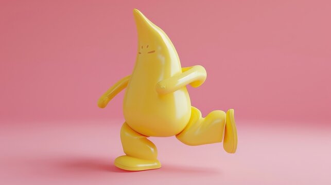 A 3D render shows a man dressed in a yellow Halloween costume of a fortune cookie or dumpling. The character is portrayed as walking or running while isolated on a pink background.