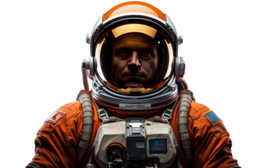 A man in an orange space suit capturing moments with a camera