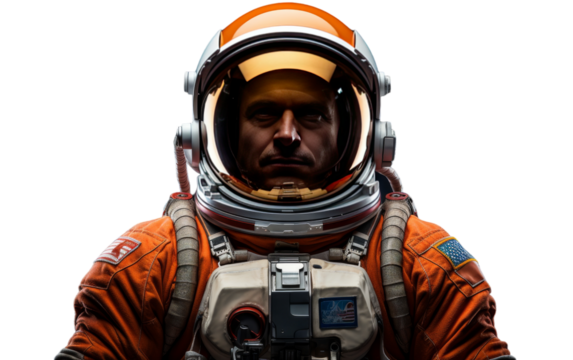 A man in an orange space suit capturing moments with a camera