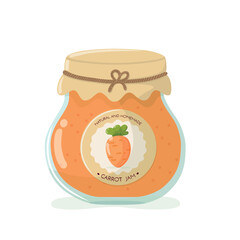 Classic carrot jam jar with label. Isolated vector illustration