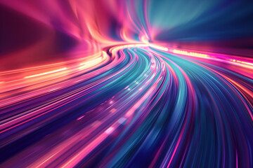 Abstract futuristic background with lights and motion blur. A slide background for showcasing digital content. Background image. Created with Generative AI technology.