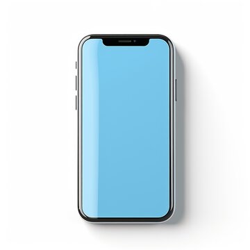 Blue smartphone screen disdplay wihte color 3D render clay style, isolated on white background