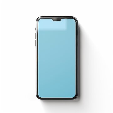 Blue smartphone screen disdplay wihte color 3D render clay style, isolated on white background