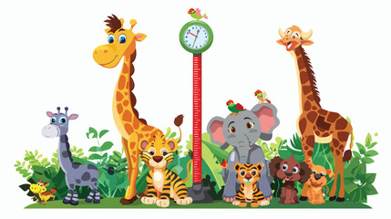 Cartoon zoo animals with meter wall Flat vector 69f594bb-9e9b-4e0a-b8ab-17c07e2f93cd 3.eps