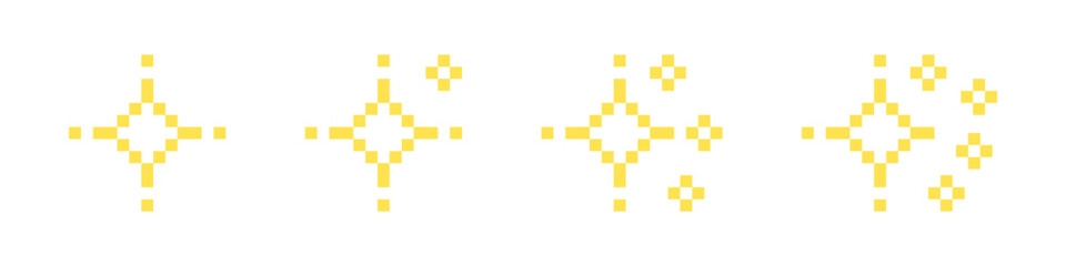 Obraz premium Pixel star set. 8-bit stars. Pixelated stars. Shiny stars pixel art icon set. Sparkling stars pixel art.