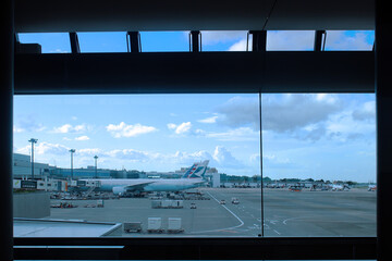 view of the city from the window at the airport of Narita, Japan