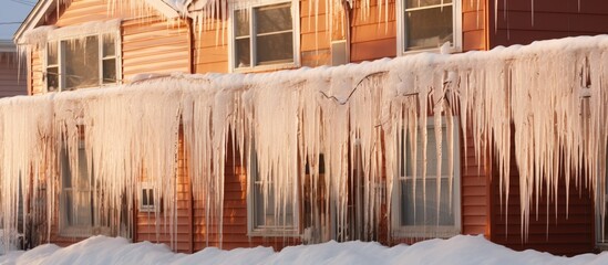 The home is covered with icicles hanging elegantly from the roof and windows