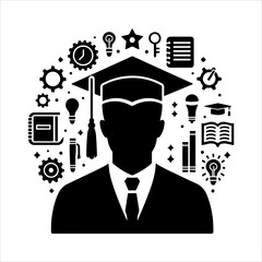 Graduation silhouettes. Graduate student's celebration vector collection set in different pose