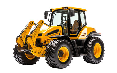Fototapeta premium A vibrant yellow tractor with oversized tires dominates a white background