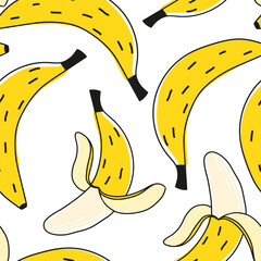 Bananas seamless pattern. Vector illustration. Yellow bananas on white background infinity tile