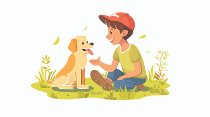 Child with dog in the park Flat vector