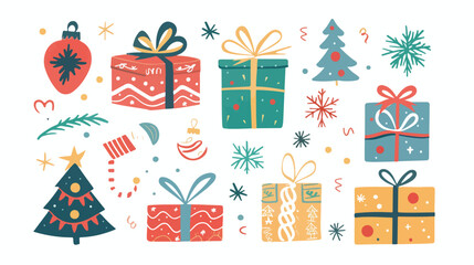 Christmas gift boxes and gifts Flat vector isolated