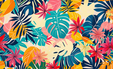 Fototapeta na wymiar Vivid Botanical Tapestry: Modern Tropical Floral Chic