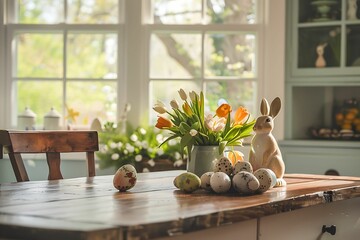 Unlock the key to a cozy home with Easter decorations adorning the kitchen table in a building design project