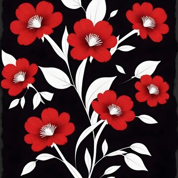 Red and white flowers on Black background