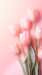 Romantic light pink background with light pink tulip flowers and place for text