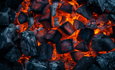 Close-Up of Burning Briquette Coal - obrazy, fototapety, plakaty