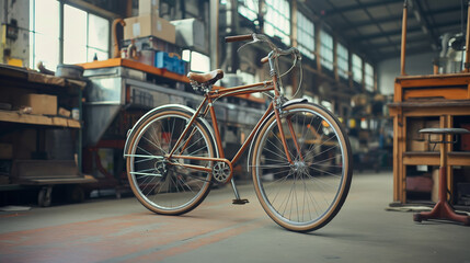 Fototapeta na wymiar a vintage bicycle standing amidst the rustic ambiance of an old warehouse