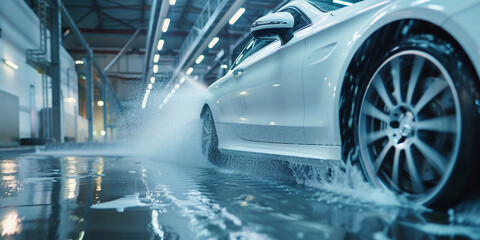 car wash, Automatic car wash in action, blue colored, Car concept. Wash car. Technology. - obrazy, fototapety, plakaty