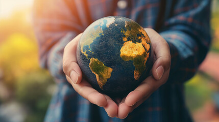 A symbolic image capturing human hands holding a globe, representing global business concept and international connectivity