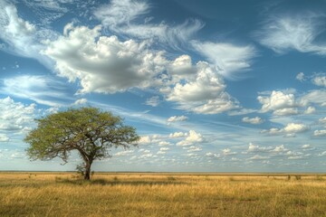 Fototapeta premium Beautiful landscape with lonely tree on the meadow under cloudy sky