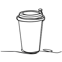 Paper cup with coffee Continuous line sketch,vector