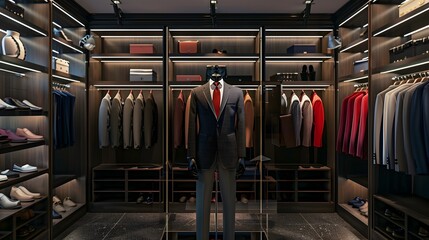 Stylish Formal Attire Display in a Modern Retail Fashion Store generative ai
