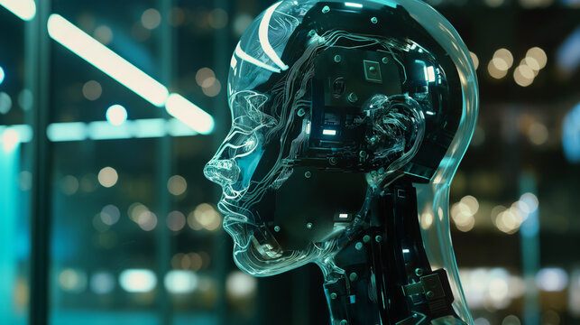 Illustration depicting artificial intelligence technology scanning retinal and facial data for biometric identification and secure data authentication