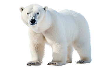 A majestic white polar bear stands on hind legs in snowy terrain