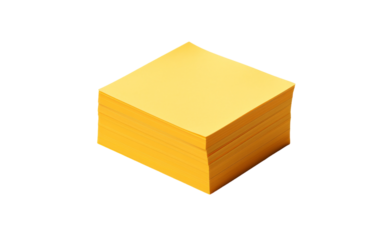 A stack of vibrant yellow sticky notes arranged elegantly on a clear white background