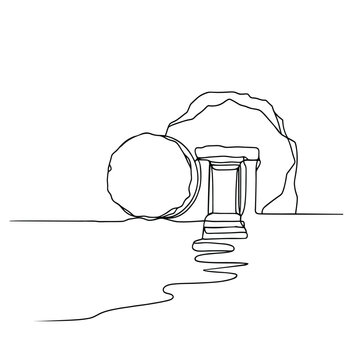 recommend clip art: The Lord's tomb, Christ is risen, hand drawn outline image on a white background. Vector