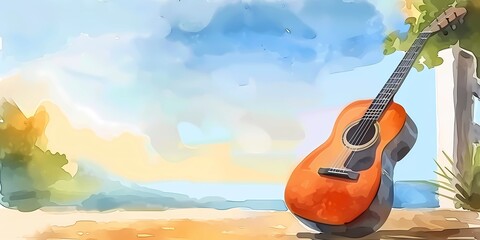 stock image of a guitar on a simple isolated background, and an image