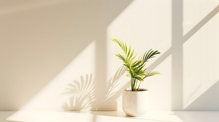 Minimalist Workspace with Lush Plant in Natural Sunlight for Reflective Blog Post on Work Life Balance