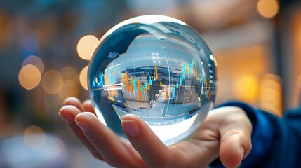 Crystal Ball Reflects Financial Graphs Concept of Strategic Forecasting and Future Planning for Business and Investment Decisions - obrazy, fototapety, plakaty