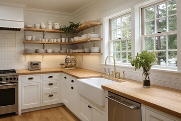 Farmhouse Sink Delight: Timeless Classic Kitchen Designs with Open Shelving