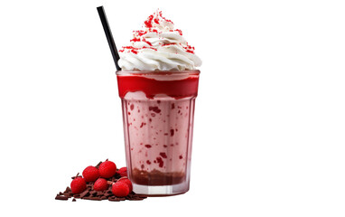 A vibrant red drink topped with fluffy whipped cream and fresh strawberries