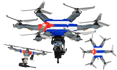 Fleet of Drones Adorned with Cuba Flag Colors Displayed on Black