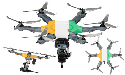Fleet of Drones Adorned with Ivory Coast Flag Colors Displayed on Black