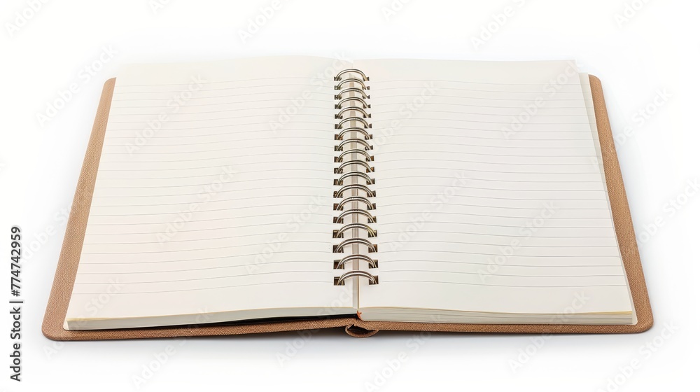 Poster Isolated white background with a gray notebook open on a dotted paper board with a ring binder in the middle.