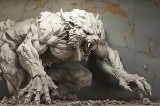 Realistic drawing of a monster on the wall. Generated by artificial intelligence
