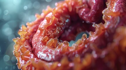 Close-up of an esophageal sphincter in hyper-realistic detail, showing its role in preventing acid reflux, under clinical lighting