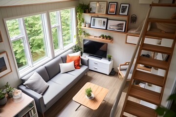 Stylish Compact Living: Tiny House with Modern Living Room