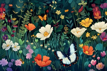 Butterfly in Field of Flowers
