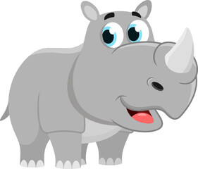 Cute Baby Rhinoceros Cartoon Character. Vector Illustration Flat Design Isolated On Transparent Background