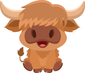 Cute Baby Highland Cow Cartoon Character. Vector Illustration Flat Design Isolated On Transparent Background